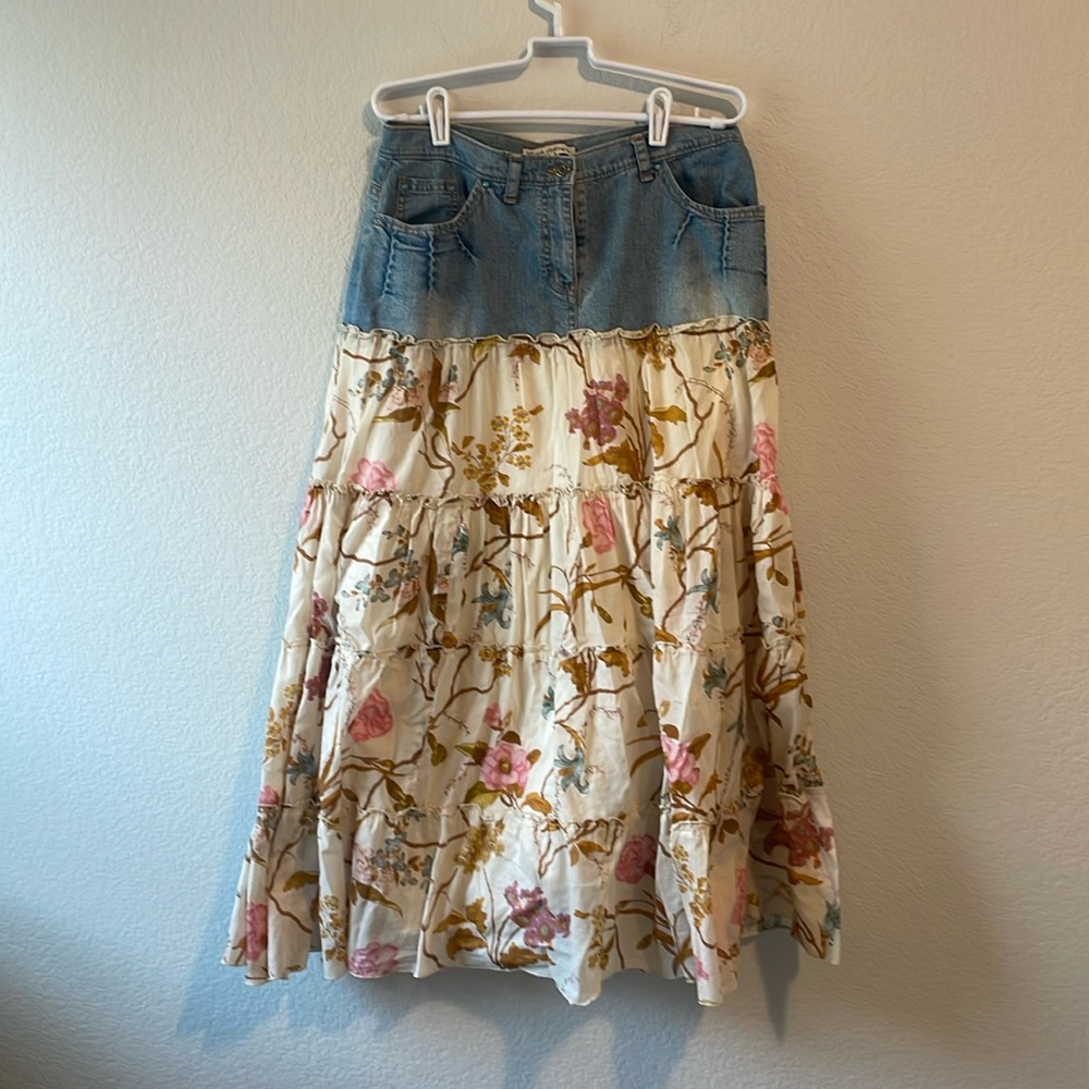 Vintage denim and cotton full maxi skirt size 10
